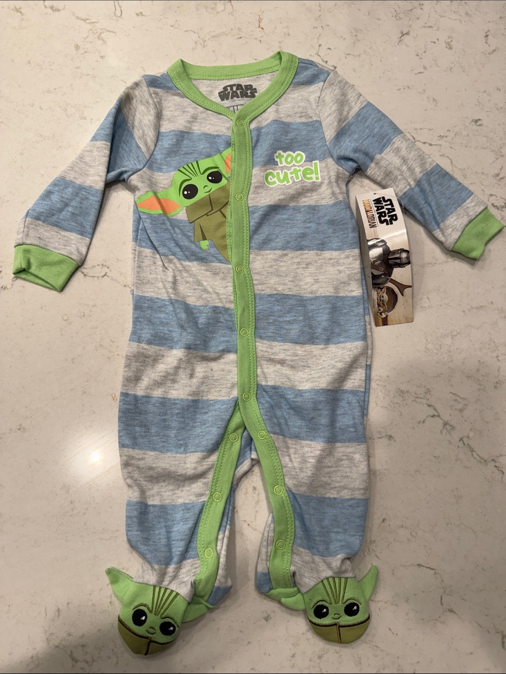 Star Wars Green, Blue & Gray Striped Baby Footed One-Piece